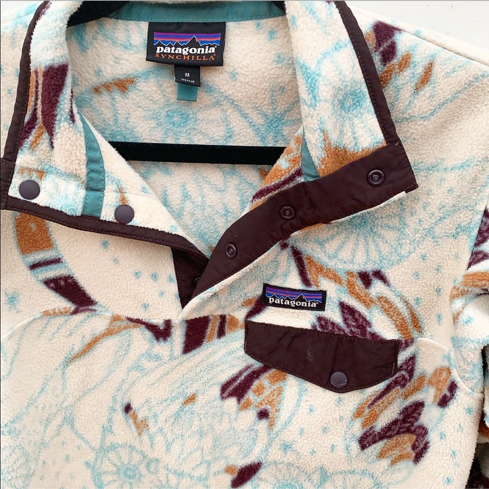 Patagonia Synchilla Cream and Brown Owl Fleece Hoodie - Picture 4 of 6